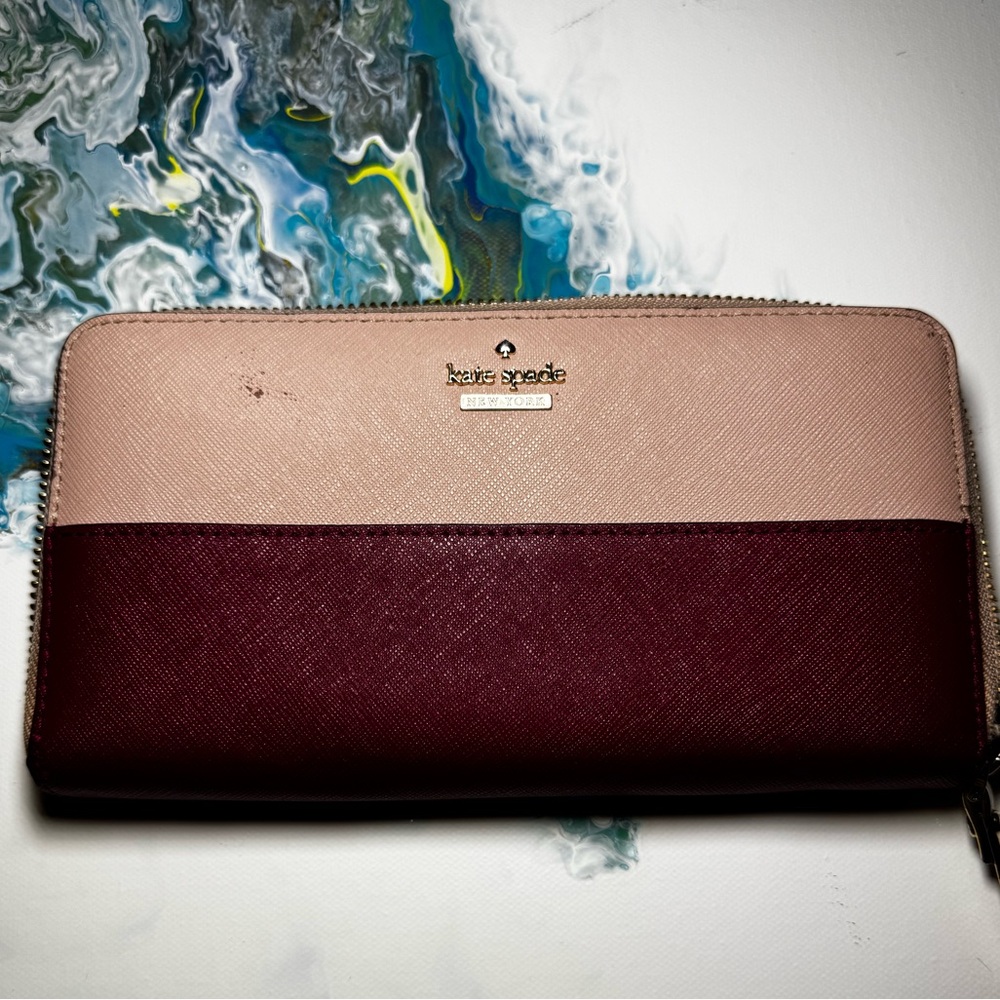KATE SPADE New York Long Wallet Pink and Red with Gold Zipper